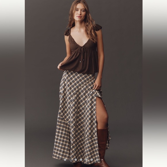 Anthropologie seamed plaid wrap maxi skirt - Picture 2 of 7